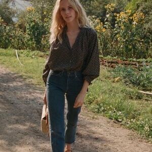 Doen Rose Top in Black Winter Ditsy